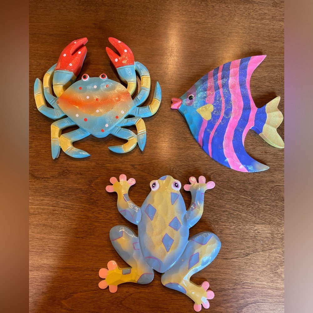 Set of 3 beach theme wall hanging fish/frog